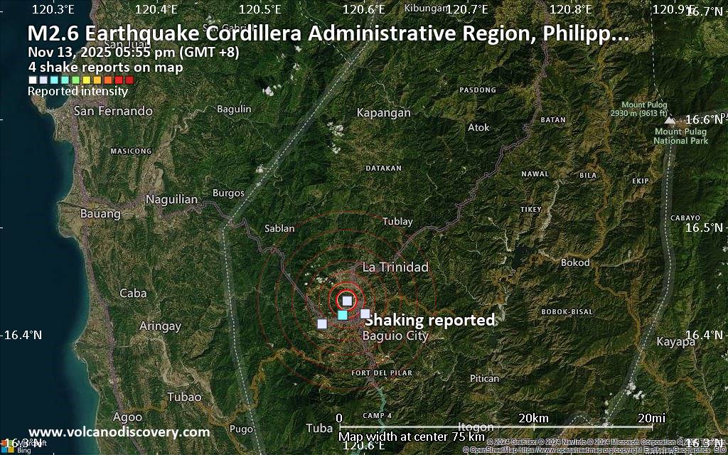 Seismic-like event, possible earthquake, reported few minutes ago near Baguio, Cordillera, Philippines