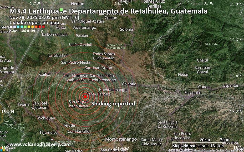 Seismic-like event, possible earthquake, reported few minutes ago near Retalhuleu, Retalhuleu, Guatemala