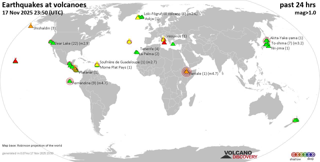 Volcano earthquake report for Monday, 17 Nov 2025