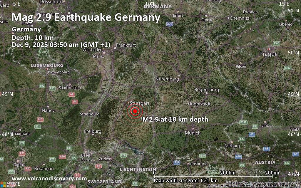 Small 2.9 quake hits near Nurtingen, Regierungsbezirk Stuttgart, Baden-Wurttemberg, Germany