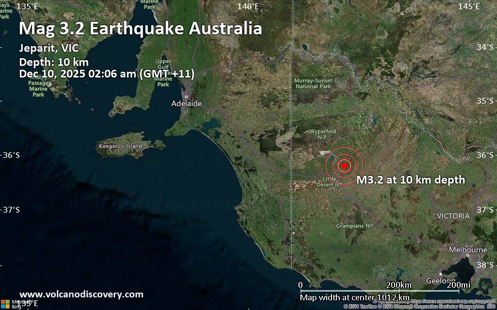 Small 3.2 quake hits near Warracknabeal, Yarriambiack, Victoria, Australia