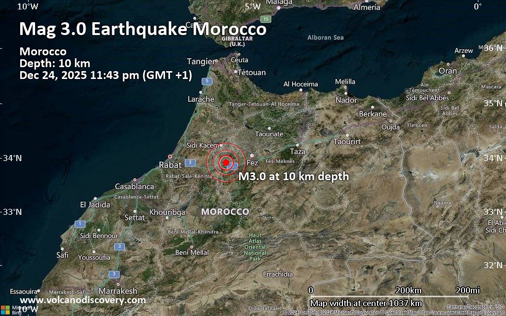 Small magnitude 3.0 earthquake 5 km northwest of Meknes, Morocco