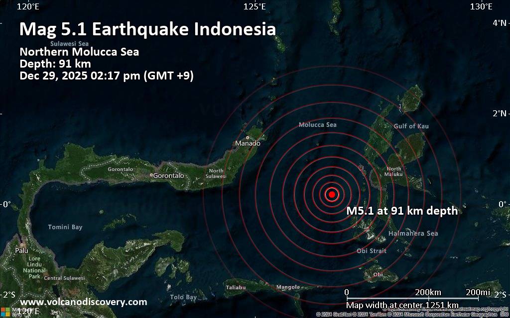 Significant 5.1 quake hits near Ternate, Kota Ternate, North Maluku, Indonesia