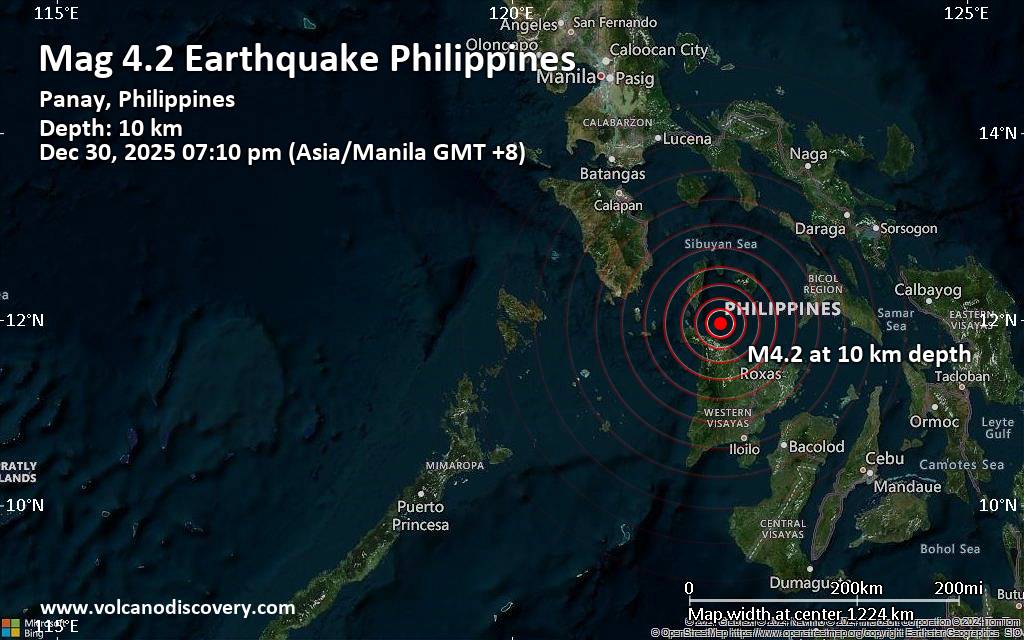 Magnitude 4.2 earthquake strikes near Kalibo (poblacion), Aklan, Western Visayas, Philippines