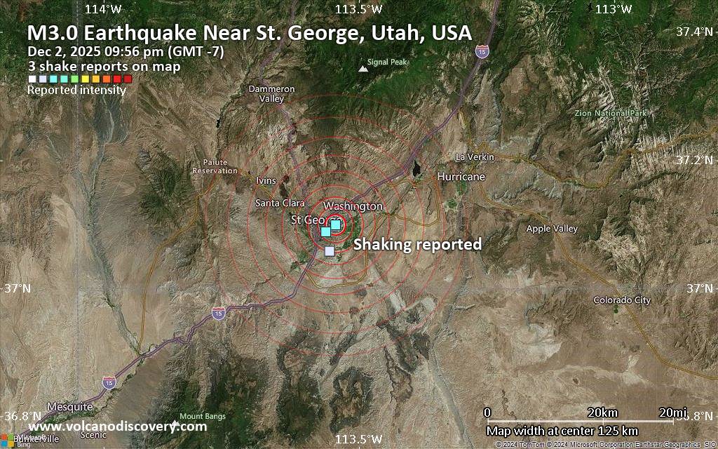 Seismic-like event, possible earthquake, reported few minutes ago near St. George, Utah, USA