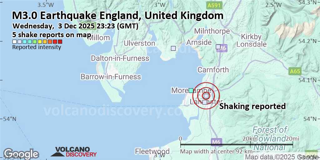 Seismic-like event, possible earthquake, reported few minutes ago near Blackpool, England, United Kingdom
