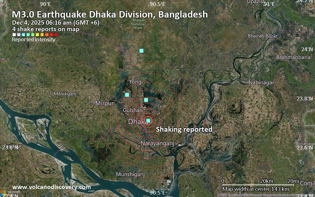 Seismic-like event, possible earthquake, reported few minutes ago near Dhaka, Dhaka Division, Bangladesh