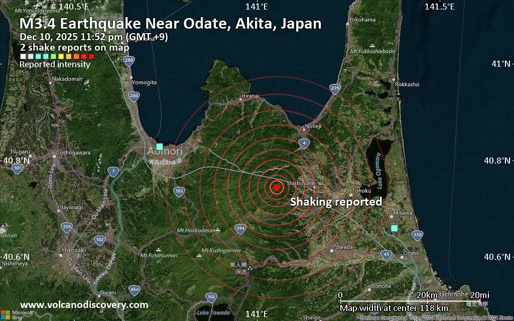 Seismic-like event, possible earthquake, reported few minutes ago near Odate, Akita, Japan