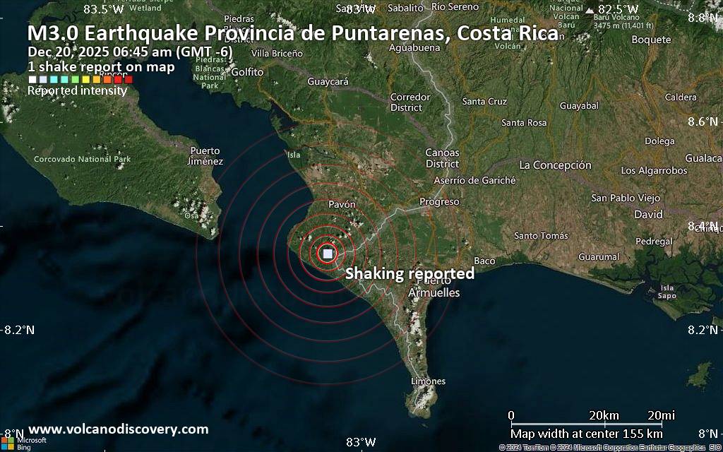 Seismic-like event, possible earthquake, reported few minutes ago near Golfito, Puntarenas Province, Costa Rica