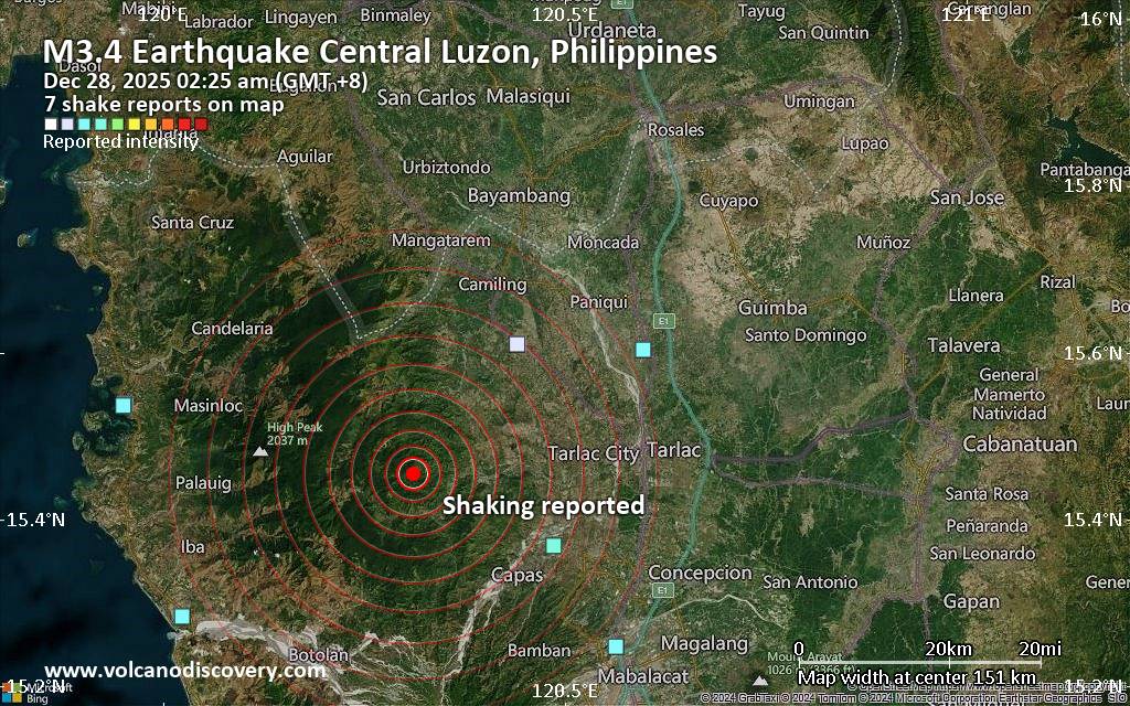 Seismic-like event, possible earthquake, reported few minutes ago near Tarlac City, Central Luzon, Philippines