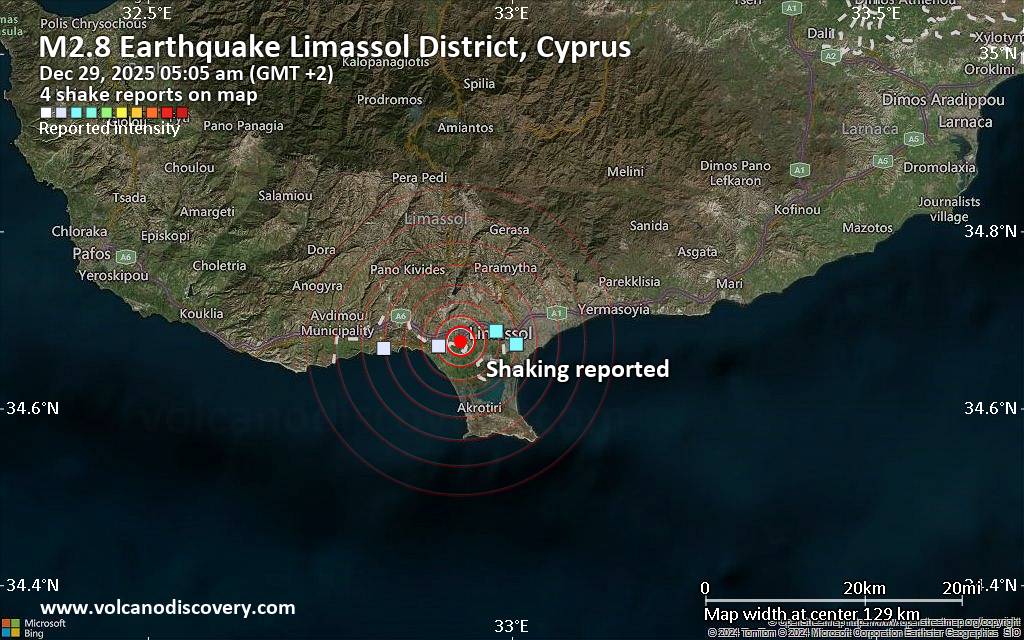 Seismic-like event, possible earthquake, reported few minutes ago near Limassol, Limassol, Cyprus