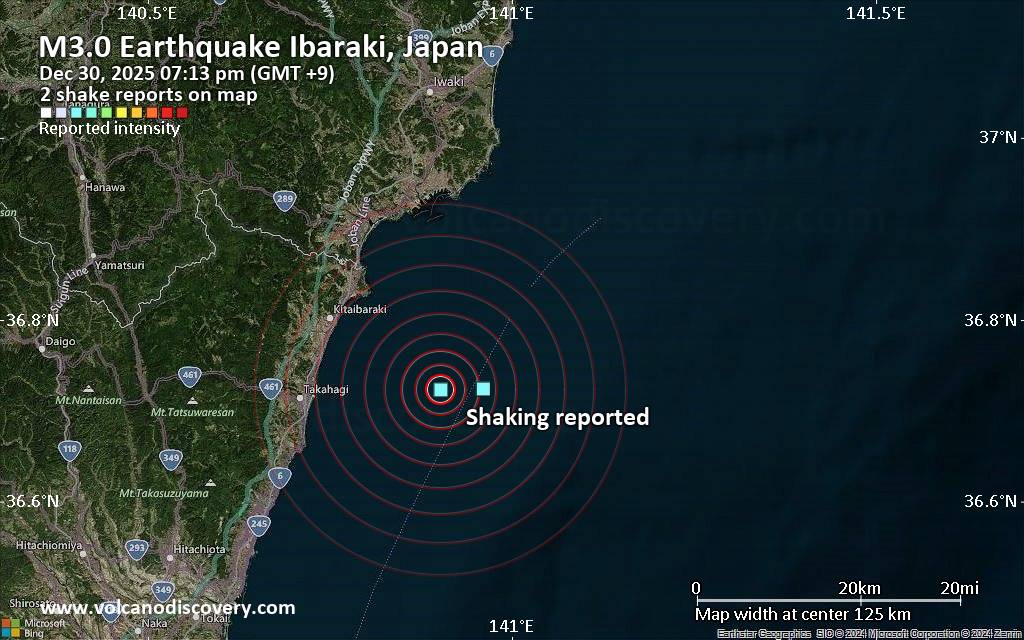 Seismic-like event, possible earthquake, reported few minutes ago near Hitachi, Ibaraki, Japan