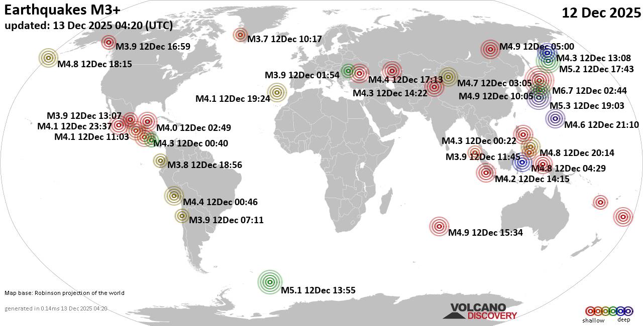 World Earthquake Report for Friday, 12 December 2025