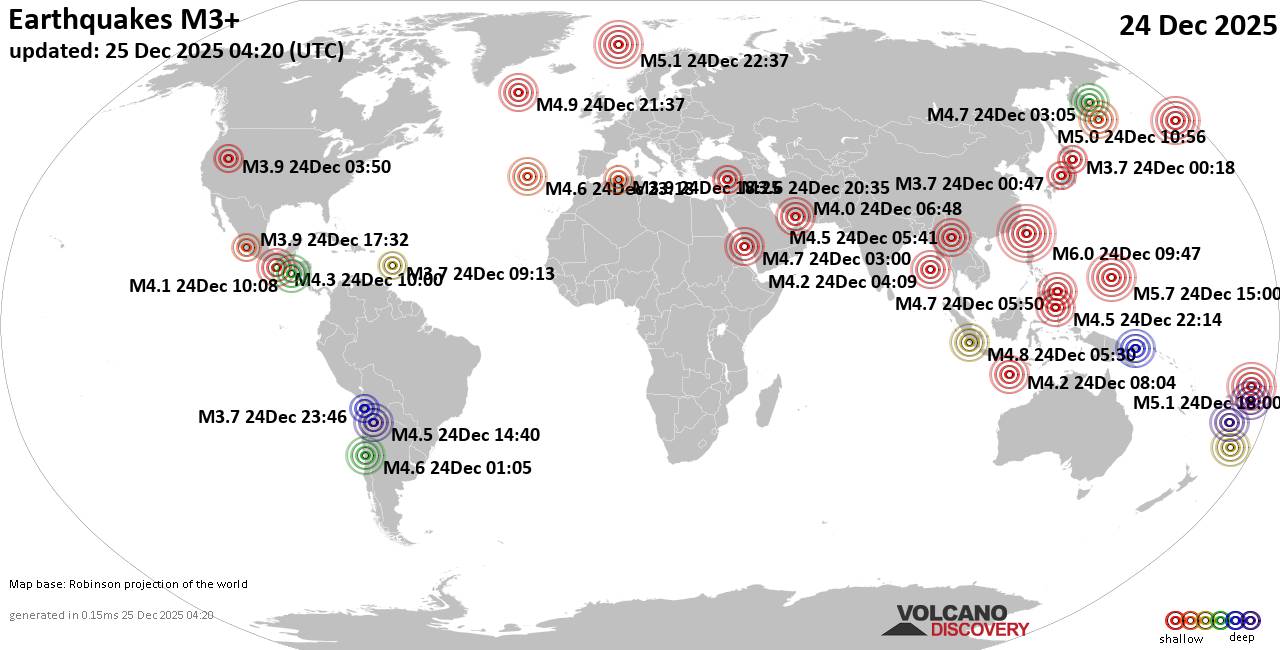 World Earthquake Report for Wednesday, 24 December 2025