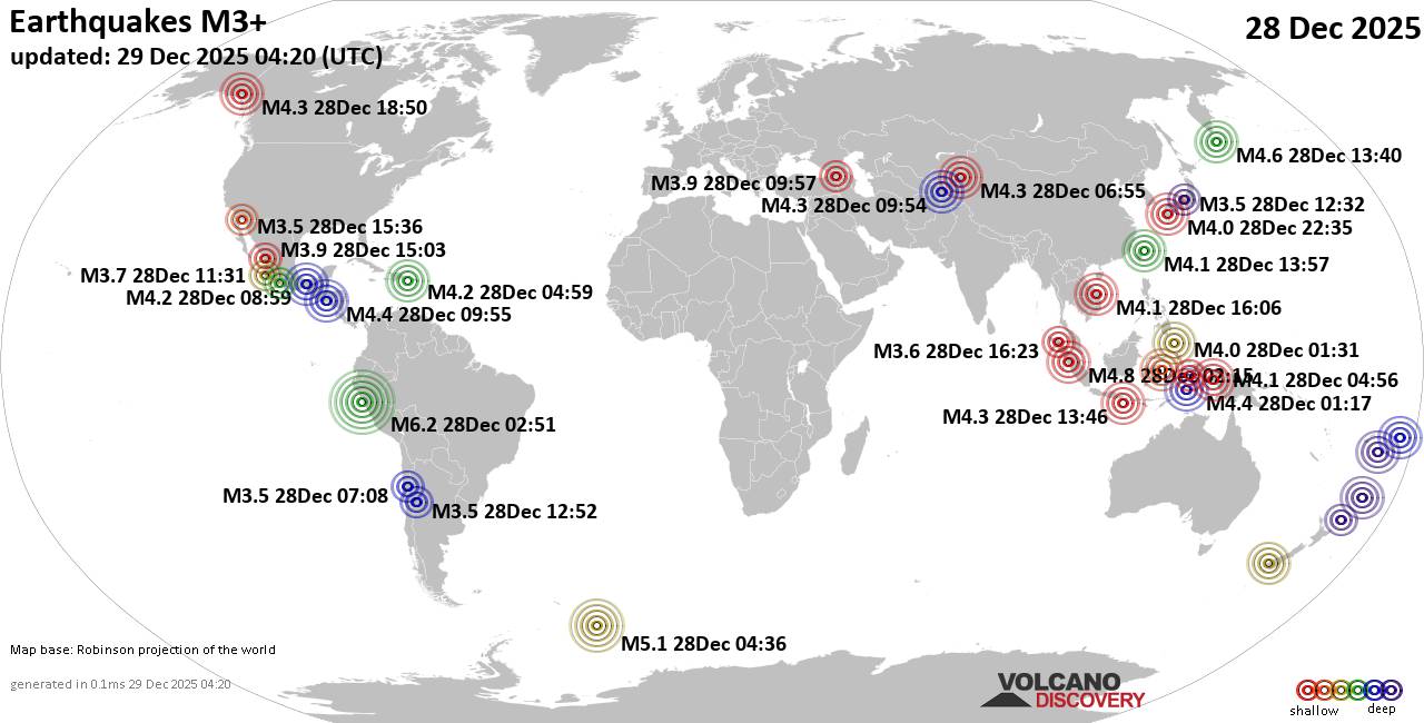 World Earthquake Report for Sunday, 28 December 2025