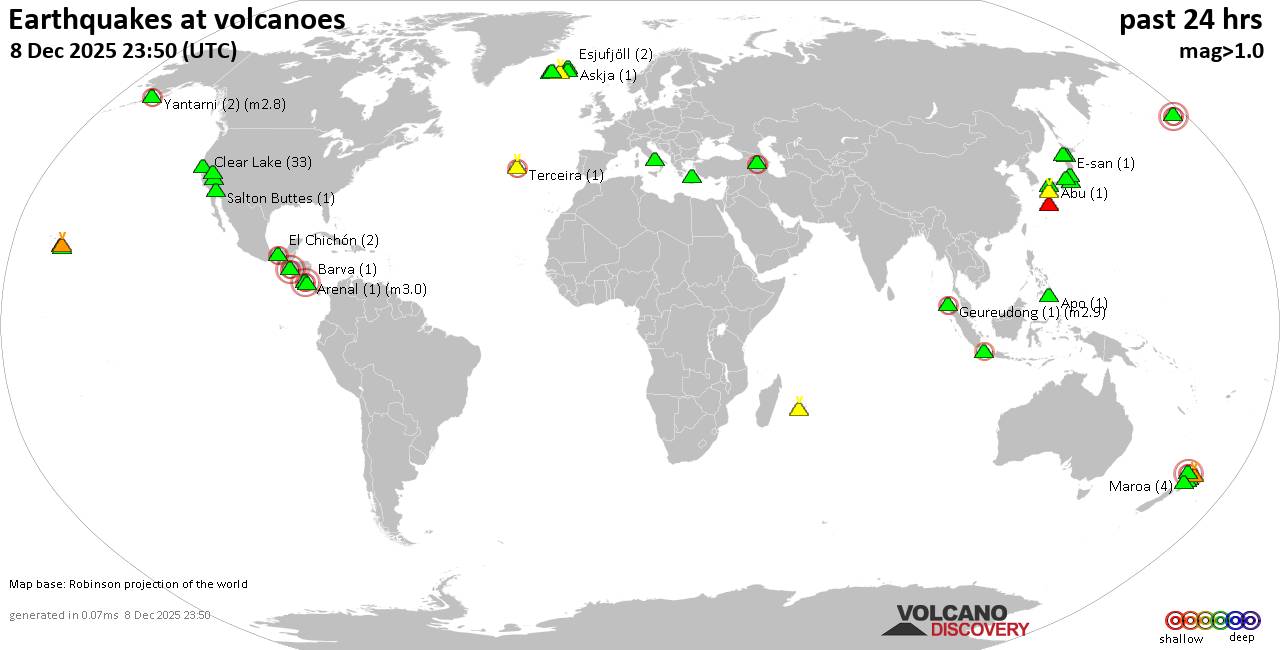 Volcano earthquake report for Monday, 8 Dec 2025