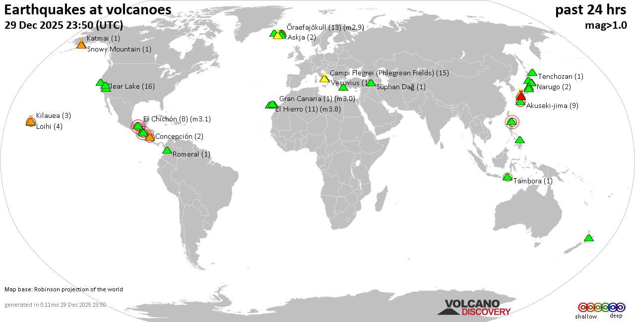Volcano earthquake report for Monday, 29 Dec 2025
