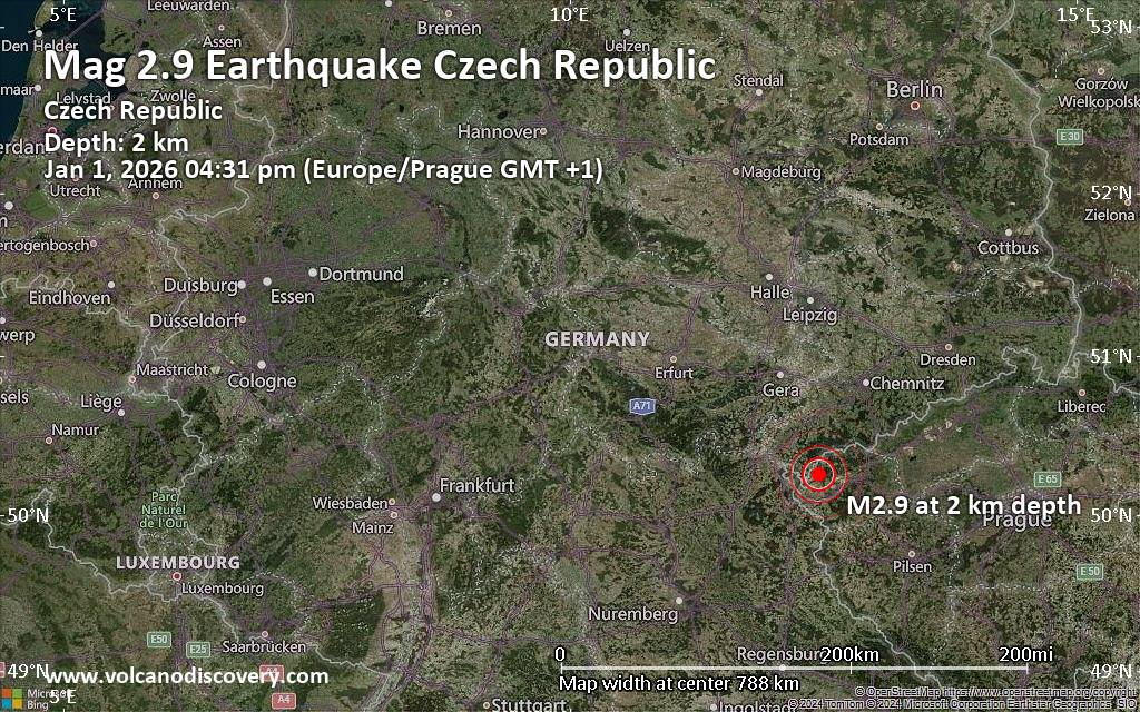 Small magnitude 2.9 earthquake 30 km west of Karlovy Vary, Czechia