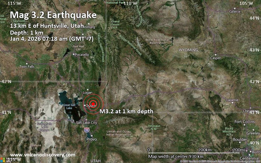 Small earthquake of magnitude 3.2 just reported 19 miles east of Ogden, Utah, United States