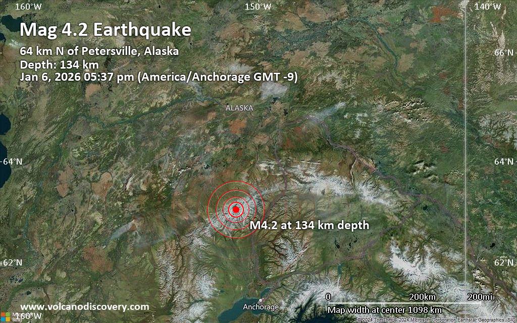 Magnitude 4.2 earthquake strikes near Denali National Park, Denali, Alaska, USA