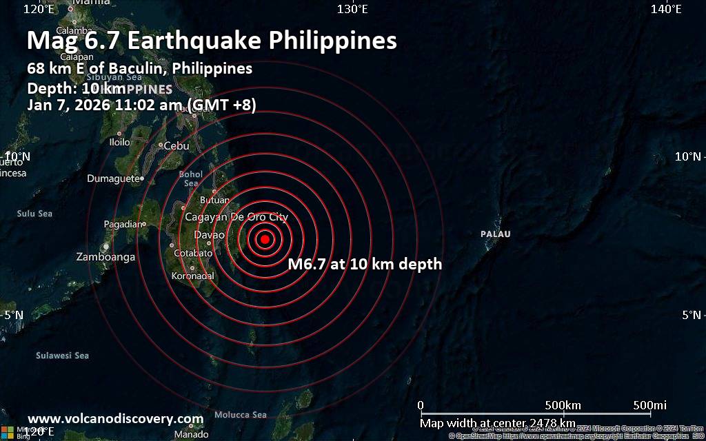 Significant magnitude 6.7 earthquake 76 km northeast of Manay, Philippines