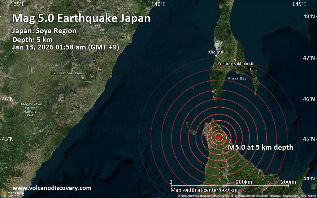 Significant magnitude 5.0 earthquake 44 km southeast of Makubetsu, Japan