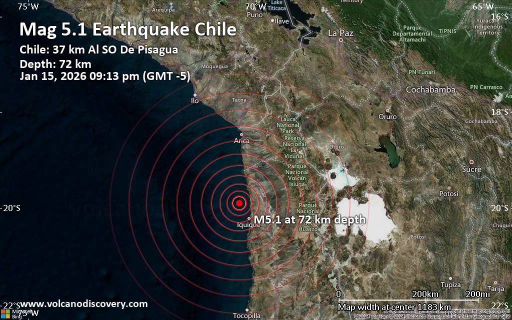 Significant 5.1 quake hits near Iquique, Provincia de Iquique, Tarapacá, Chile