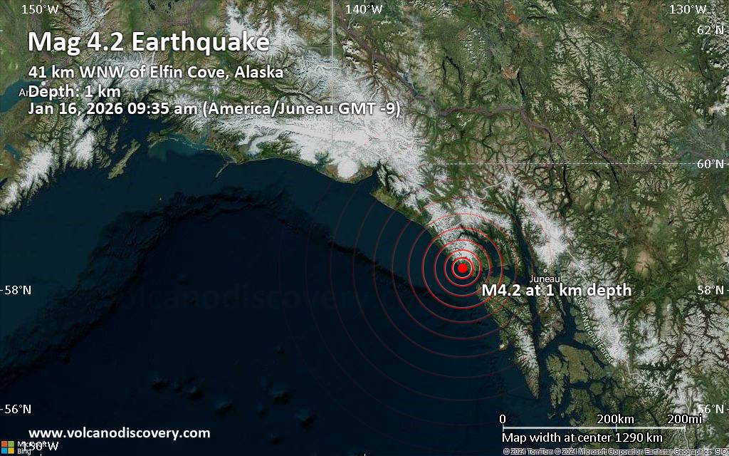 Magnitude 4.2 earthquake strikes near Elfin Cove, Hoonah-Angoon, Alaska, USA