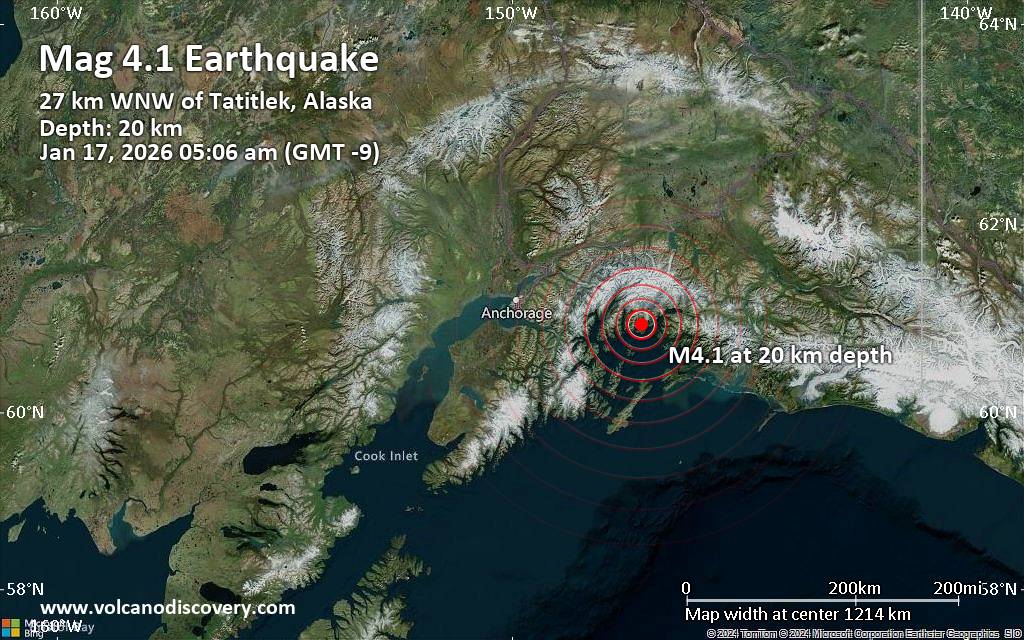Moderate magnitude 4.1 earthquake 30 miles southwest of Valdez, Alaska, United States
