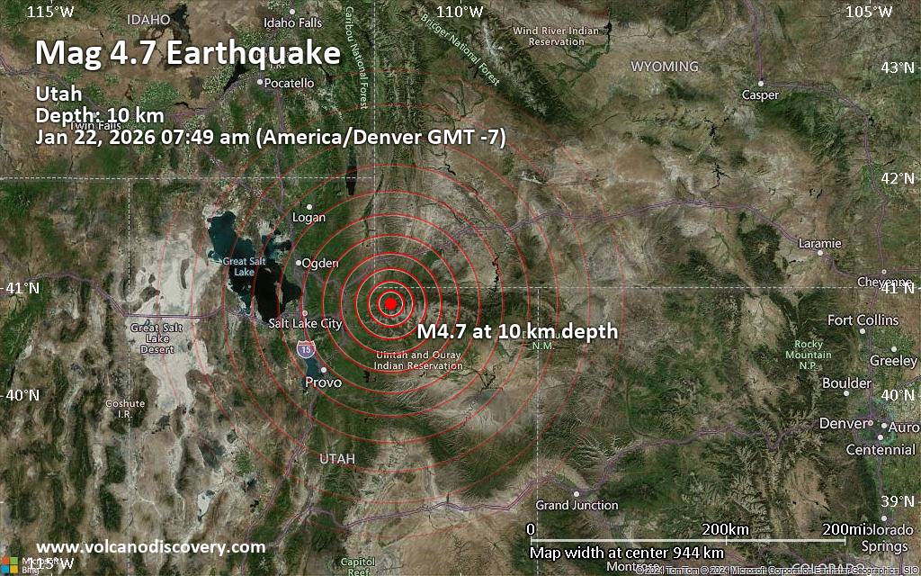 Moderate magnitude 4.7 quake hits 55 miles east of Salt Lake City, Utah, United States in the morning