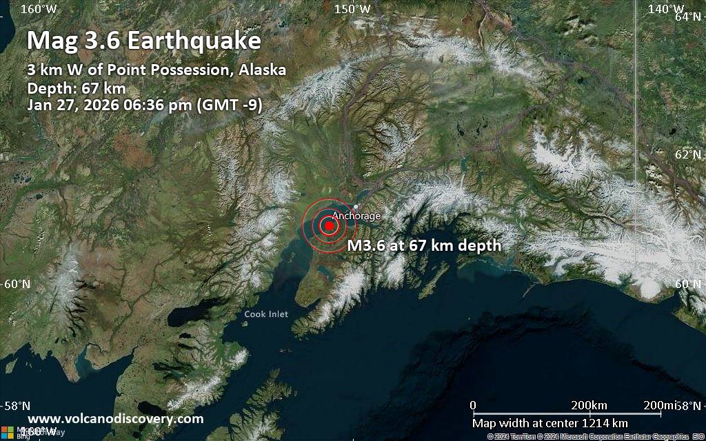 Magnitude 3.6 earthquake strikes near Anchorage, Alaska, USA