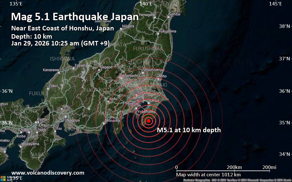 Magnitude 5.1 Earthquake Strikes 23 km Northeast of Tateyama, Japan This Morning