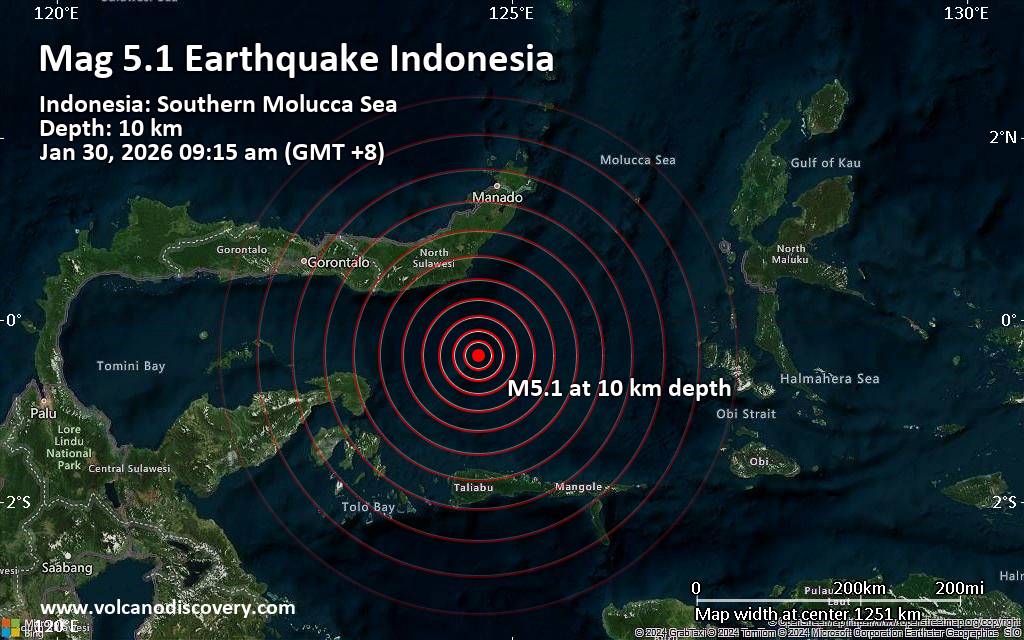 Significant magnitude 5.1 quake hits 96 km southeast of Modisi, Indonesia in the morning