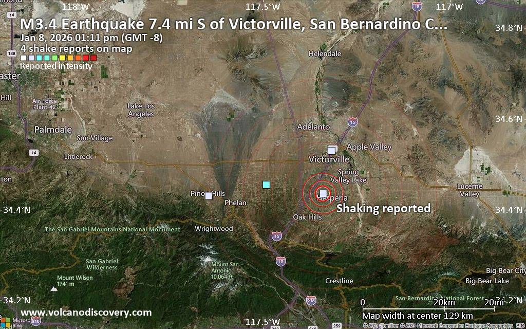Seismic-like event, possible earthquake, reported few minutes ago near Victorville, California, USA