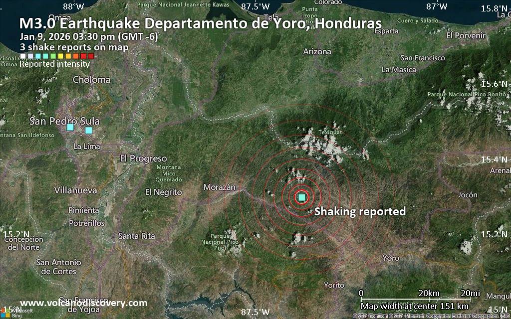 Seismic-like event, possible earthquake, reported few minutes ago near Yoro, Yoro Department, Honduras