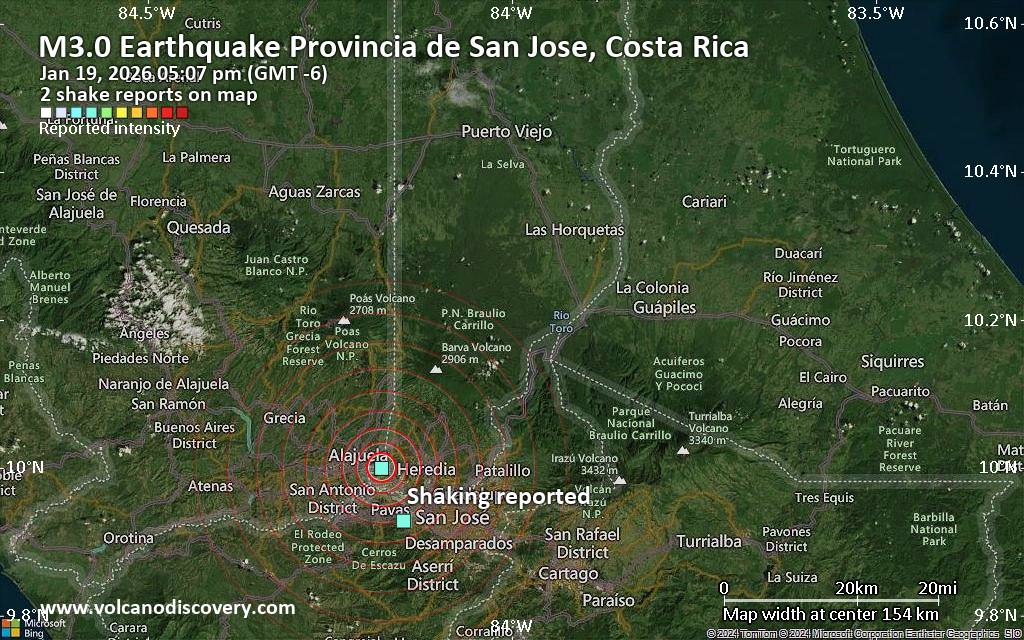 Seismic-like event, possible earthquake, reported few minutes ago near San Jose, San José, Costa Rica