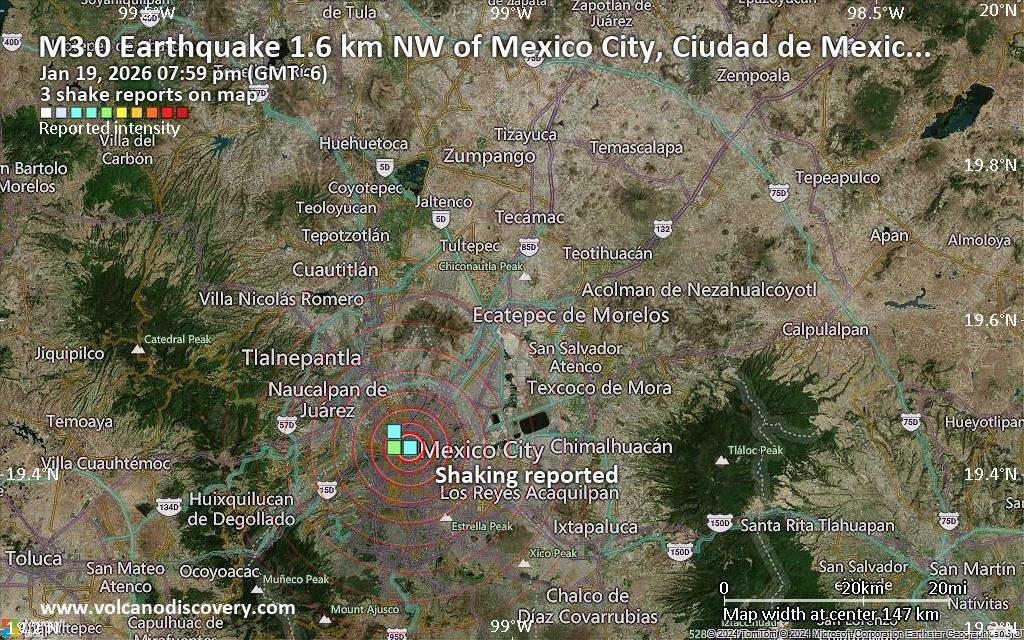 Seismic-like event, possible earthquake, reported few minutes ago near Mexico City, Mexico City, Mexico