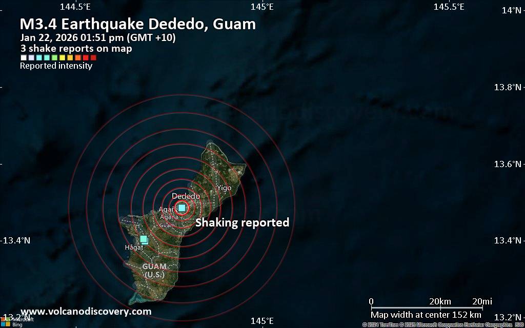Seismic-like event, possible earthquake, reported few minutes ago near Dededo Village, Dededo, Guam