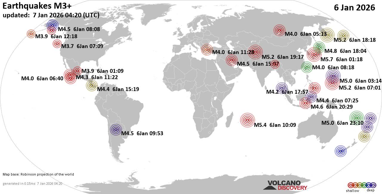 World Earthquake Report for Tuesday, 6 January 2026