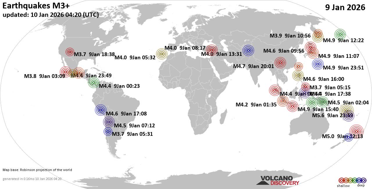 World Earthquake Report for Friday,  9 January 2026