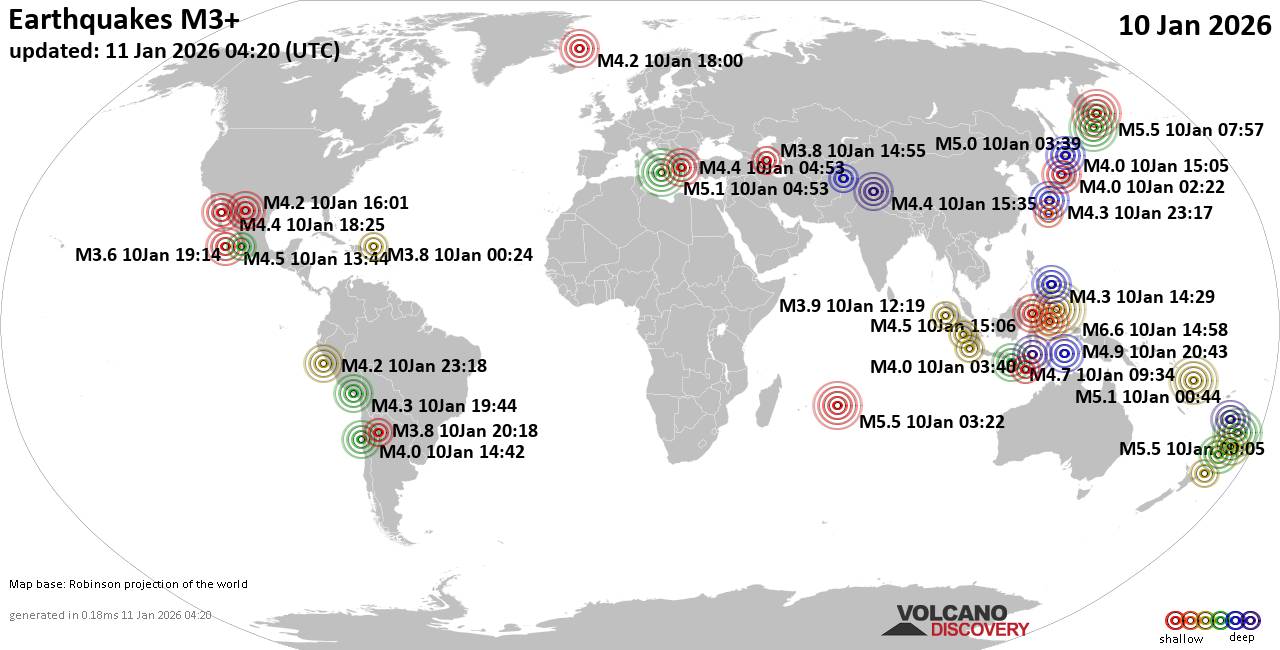 World Earthquake Report for Saturday, 10 January 2026