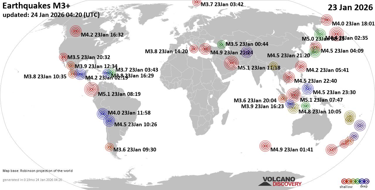 World Earthquake Report for Friday, 23 January 2026