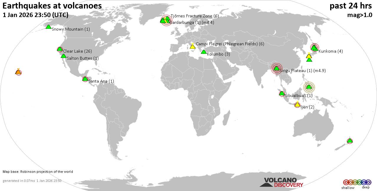 Volcano earthquake report for Thursday,  1 Jan 2026