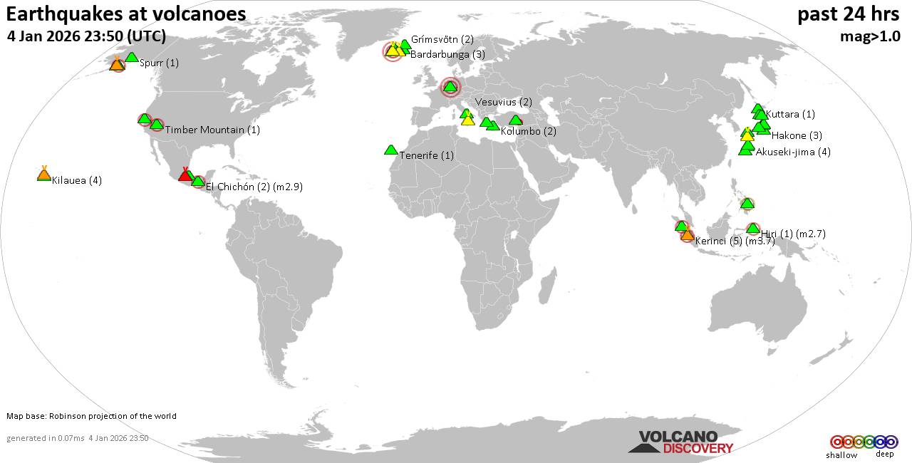 Volcano earthquake report for Sunday,  4 Jan 2026