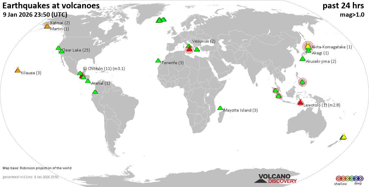 Volcano earthquake report for Friday,  9 Jan 2026