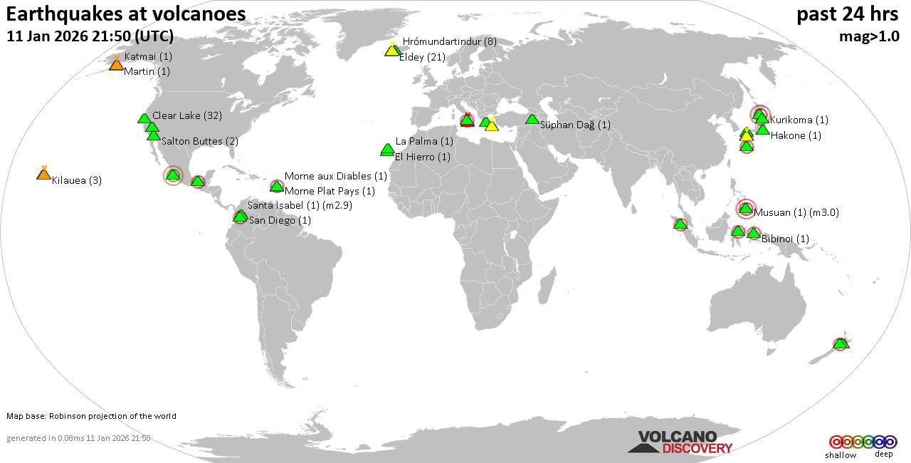 Volcano earthquake report for Sunday, 11 Jan 2026
