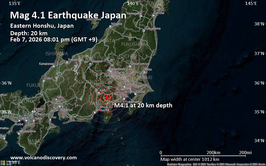 Moderate magnitude 4.1 earthquake 5 km south of Tsuru, Japan