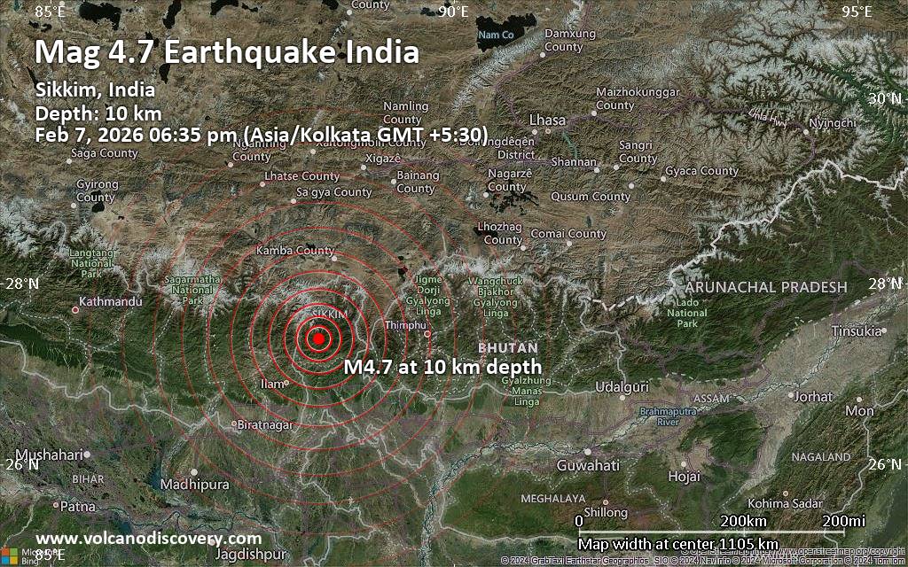 Moderate 4.7 quake hits near Gangtok, Gangtok district, Sikkim, India