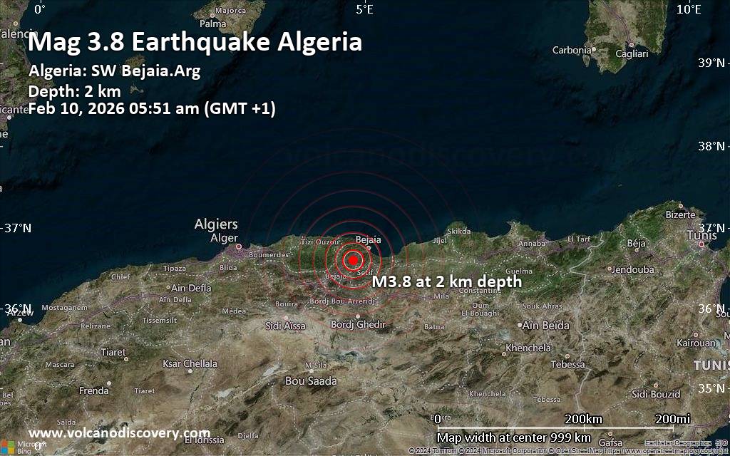 Small 3.8 quake hits near el hed, El Kseur, Wilaya de Bejaia, Algeria