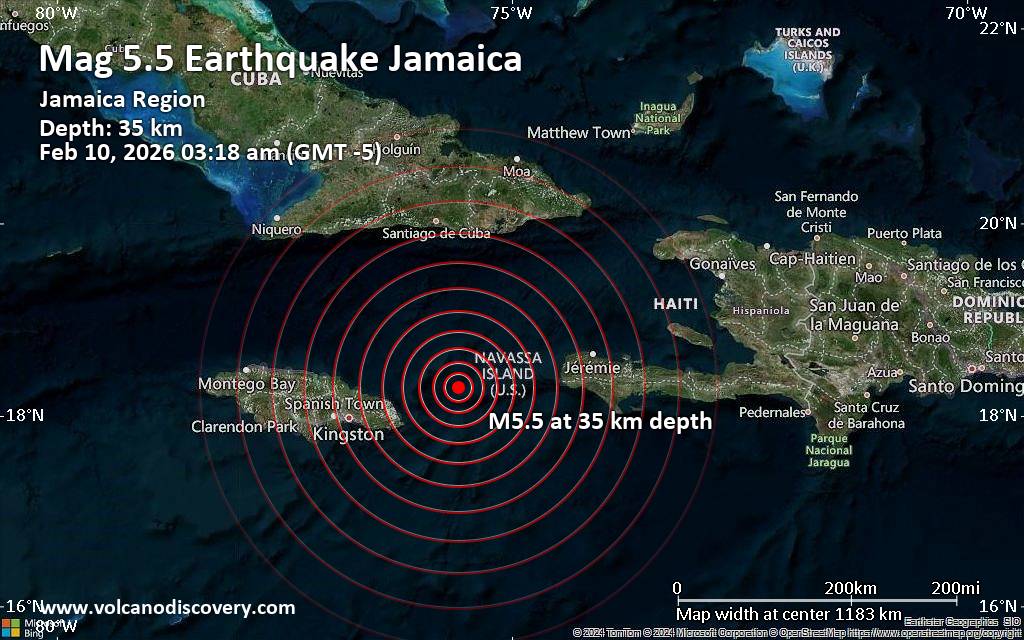 Magnitude 5.5 earthquake strikes near Kingston, Jamaica